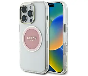 Guess IML Metal Colored Circle Logo MagSafe w kolorze różowym / Etui / Apple iPhone 16 Pro / MagSafe