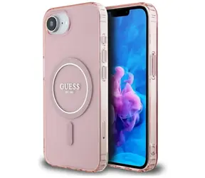 Guess IML Glitter Circle różowy / Tylna obudowa / MagSafe / iPhone 16e