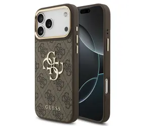 Guess PU Leather 4G Metal Logo Frame Gold Brown / Tylna obudowa / do Apple iPhone 18 Pro Max