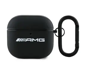 Skórzane etui Mercedes AMG z białym logo do Apple AirPods 4, czarne / Etui / Skóra