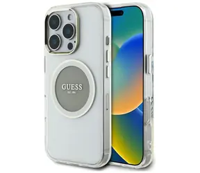 Tylna obudowa Guess IML Metal Colored Circle Classic Logo w kolorze szarym / Tylna obudowa / iPhone 16 Pro / MagSafe