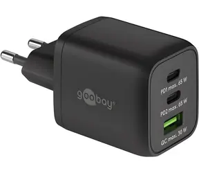 Goobay Nano 64753 czarny / Ładowarka sieciowa / GaN / 65 W / 2x USB-C + USB-A