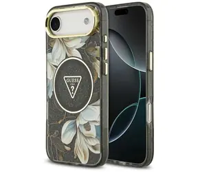 Guess IML Glitter Flowers Triangle MagSafe czarny / Tylna obudowa / iPhone Air