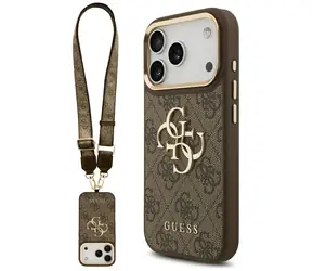 Guess 4G Classic Logo Big pasek Metalowe guziki brązowe / Tylna obudowa / iPhone 17 Pro