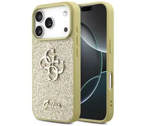 Guess PU FIXED Glitter 4G Metalowa ramka złota / Tylna obudowa / Apple iPhone 17 Pro