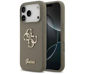 Guess Silicone Big 4G Script brązowy / Etui / iPhone 17 Pro