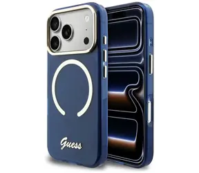 Guess IML Script Metal MagSafe niebieski / Tylna obudowa / iPhone 17 Pro