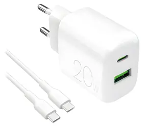 Puro PRO LITE 20W biały / Ładowarka podróżna / Kabel USB-A + USB-C / USB-C - USB-C 1,2 m