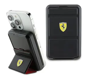Ferrari Powerbank Metal Logo MagSafe czarny / Powerbank / MagSafe / 10000 mAh / 15 W / ze stojakiem