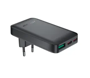 Acefast A100 czarny / Ładowarka / GaN / 65 W / 2x USB-C / 1x USB-A / Ultra smukły