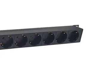 Equip 19" czarny / Panel gniazd / 1U / 8x Schuko / przełącznik / wtyczka 90° / 16 A / aluminium