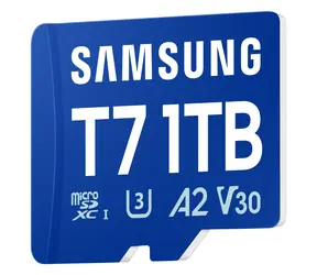 Samsung T7 niebieski / karta pamięci microSDXC / 1 TB / UHS-I U3 / klasa 10, V30, A2 / odczyt: 170 MB/s