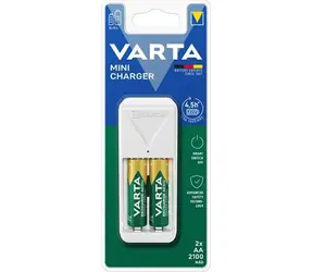 Ładowarka Varta Mini Charger biała / Ładowarka akumulatorów / 100-240 V / 2x AA lub AAA / w zestawie 2x AA 2100 mAh
