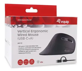 Equip 245119 czarny / Mysz / ergonomiczna / USB-A + USB-C / 7200 DPI / 6 przycisków
