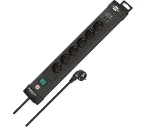 Brennenstuhl Premium Line czarny / Przedłużacz / 6x gniazdo / USB-A + USB-C / 3 m / włącznik/wyłącznik
