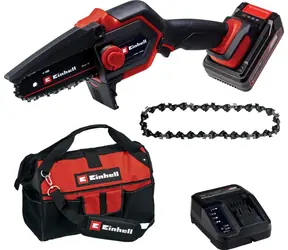 Einhell GE-PS 18/15 Li / Piła łańcuchowa akumulatorowa / 18 V / W zestawie z akumulatorem, ładowarką, torbą i zapasowym łańcuchem