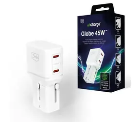 Ładowarka podróżna 3mk incharge Globe 45W biała / GaN / 2x USB-C PD / QC4+ / PPS / adapter US/UK/AUS/ EU