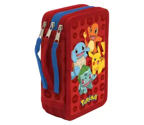 Piórnik Pokémon marki CYP, trzypoziomowy, wypełniony / Piórnik / 3 przegrody / zamek błyskawiczny