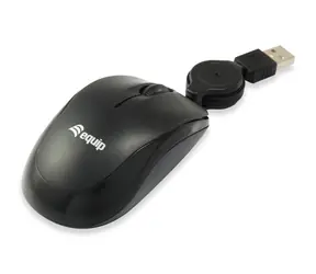 Mysz podróżna Equip z chowanym kablem / Mysz / USB-A / 1000 DPI / 3 przyciski / Dwustronna / Czarna