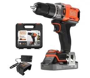 Black&Decker BCD383D1XK pomarańczowo-czarna / Wiertarko-wkrętarka udarowa akumulatorowa / 18 V / Li- ION 2.0 Ah / 45 Nm / walizka