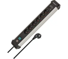 Brennenstuhl Premium-Alu-Line czarny/aluminium / Listwa zasilająca / 6x gniazdo / 2x USB / 3 m / włącznik/wyłącznik