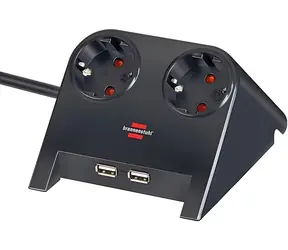 Brennenstuhl Desktop-Power black / Ładowarka USB do komputera stacjonarnego / 2x gniazdo 230 V / 2x USB-A / 2100 mA / 1,8 m