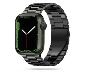 Bransoleta Tech-Protect ze stali nierdzewnej czarna / Pasek do zegarka Apple Watch / Zapięcie ogniwowe / 42/44/45/49 mm