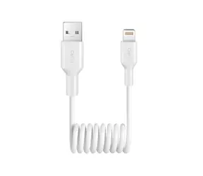 Puro USB-A - Kabel Lightning spiralny biały / Kabel danych / 12 W / 1 m