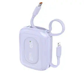 Dudao K32 10000mAh fioletowy / Powerbank / z wbudowanym kablem / USB-C / Lightning / 22,5W