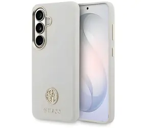 Guess Rhinestone Round Logo MagSafe beżowy / Tylna obudowa do Samsung Galaxy S26 / MagSafe / cyrkonie