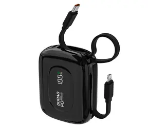 Dudao K32 10000mAh czarny / Powerbank / z wbudowanym kablem / USB-C / Lightning / 22,5W