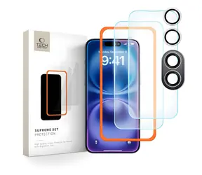 Zestaw Tech-Protect Supreme przezroczysty / Szkło hartowane / Apple iPhone 16 / 3 szt.