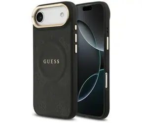 Guess Peony Hot Stamp czarny / Tylna obudowa do iPhone'a Air / MagSafe / Wytłoczony motyw piwonii