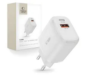 Tech-Protect C20W biały / Ładowarka / 20 W / USB-C PD / USB-A QC 3.0