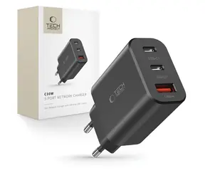 Tech-Protect NC30W czarny / Ładowarka / 2x USB-C PD 30W / USB-A QC 3.0
