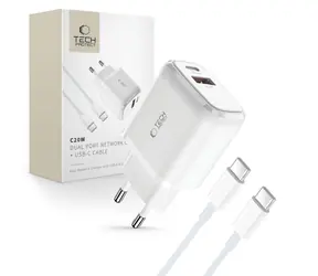 Tech-Protect C20W biały / Zasilacz / 20 W / USB-C PD / USB-A QC 3.0 / Kabel USB-C