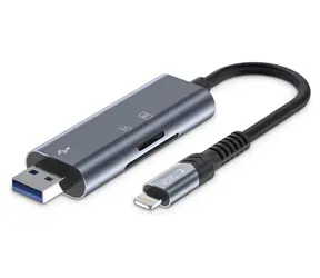 Tech-Protect UltraBoost szary / Czytnik kart pamięci / SD/microSD / Lightning/USB-A