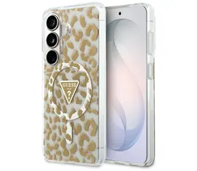 Guess IML Leopard Triangle brązowy / Tylna obudowa do Samsung Galaxy S26 / MagSafe / Motyw lamparta
