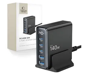 Tech-Protect DC140W-GAN czarny / Stacja ładująca / GaN / 5 portów / PD 140W / QC 3.0