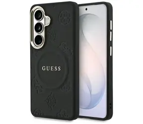 Pierścień Guess Saffiano Peony Embossed w kolorze czarnym / Tylna obudowa / Samsung Galaxy S26 / MagSafe