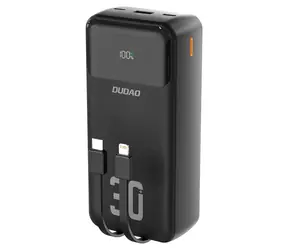 Dudao K15MAX czarny / Power bank / 30 000 mAh / PD 22,5 W / wbudowane kable