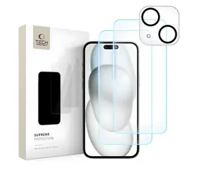 Zestaw Tech-Protect Supreme do Apple iPhone 15 / Szkło ochronne na wyświetlacz i aparat / Szkło hartowane / 3 szt.