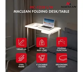 Maclean MC-1250 L/W biały / Stół składany / mobilny / 100x65 cm / narożny, w kształcie litery L / nośność 50 kg