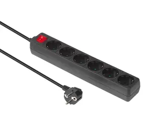 Przedłużacz MicroConnect 6x Schuko z włącznikiem czarny / Przedłużacz / 1,5 m / 16 A / 250 V