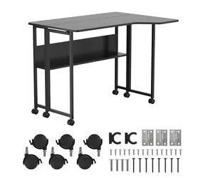 Maclean MC-126 L/B czarny / Stół składany / mobilny / 100x73 cm / kątowy, w kształcie litery L / nośność 50 kg / z półką