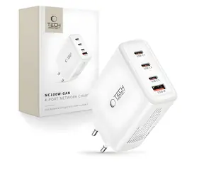 Tech-Protect NC100W-GAN biały / Adapter ładujący / GaN / 3x USB-C / 1x USB-A / PD, QC 3.0