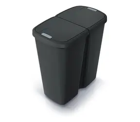Prosperplast COMPACTA Q DUO czarny z recyklingu / Kosz na śmieci / 45 l / plastik / czarna pokrywa