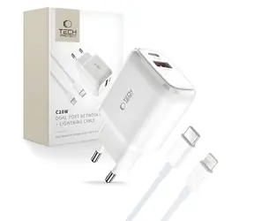 Tech-Protect C20W biały / Zasilacz / USB-C PD 20W / USB-A QC 3.0 / USB-C - kabel Lightning