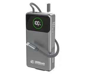 Dudao K31 Pro 20000mAh szary / Powerbank / z wbudowanym kablem USB-C / 45W