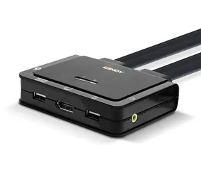 Przełącznik KVM Lindy 2 porty DisplayPort i USB-C czarny / przełącznik KVM / 4K 60Hz / USB 2.0 / audio